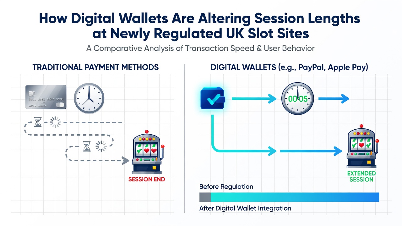 Analytics dashboard displaying session length metrics and digital wallet usage trends on UK-regulated slot platforms